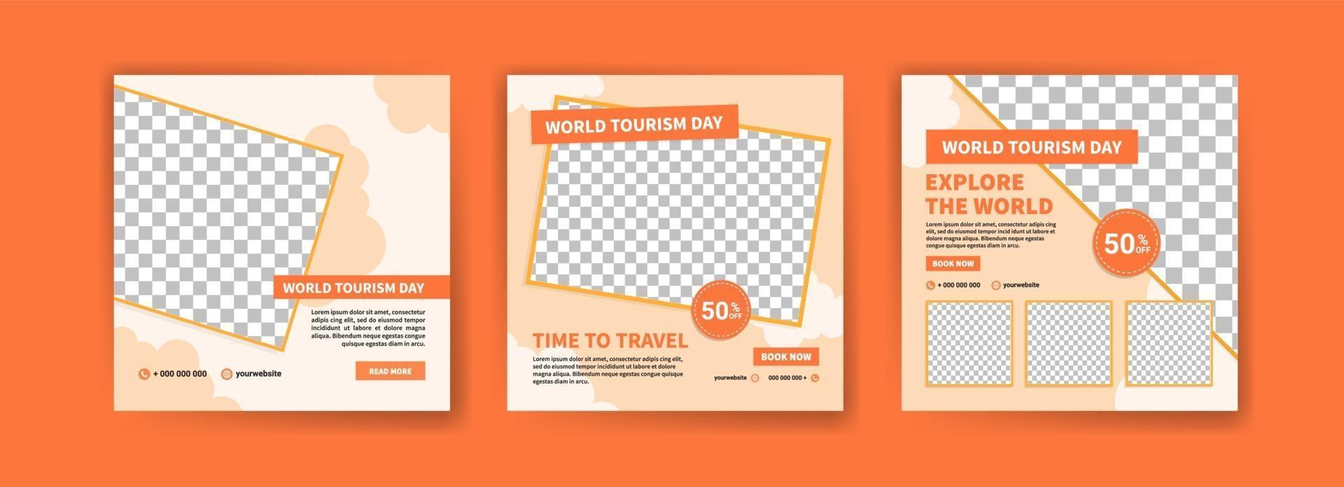 Social media post template for world tourism day promotion. vector