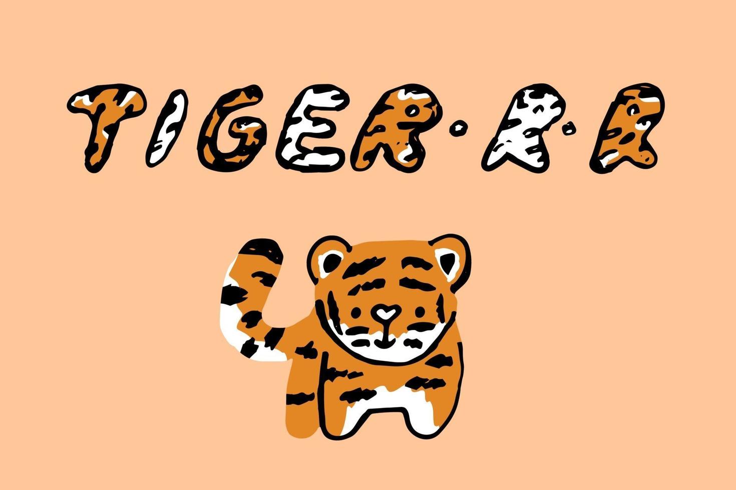 Cute vector tiger and Tiger-r-r hand drawn text