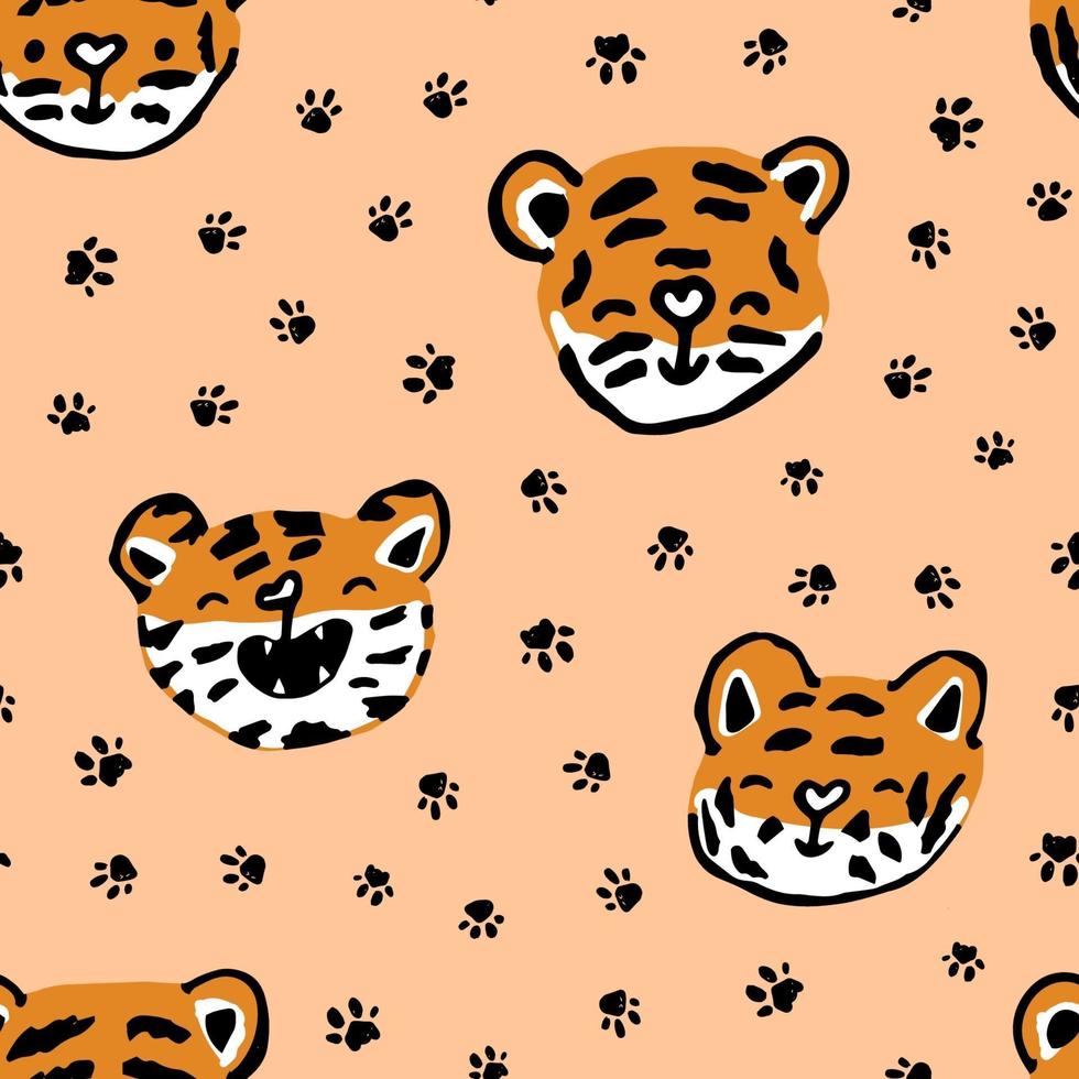 Cute hand drawn little tigers seamless pattern vector