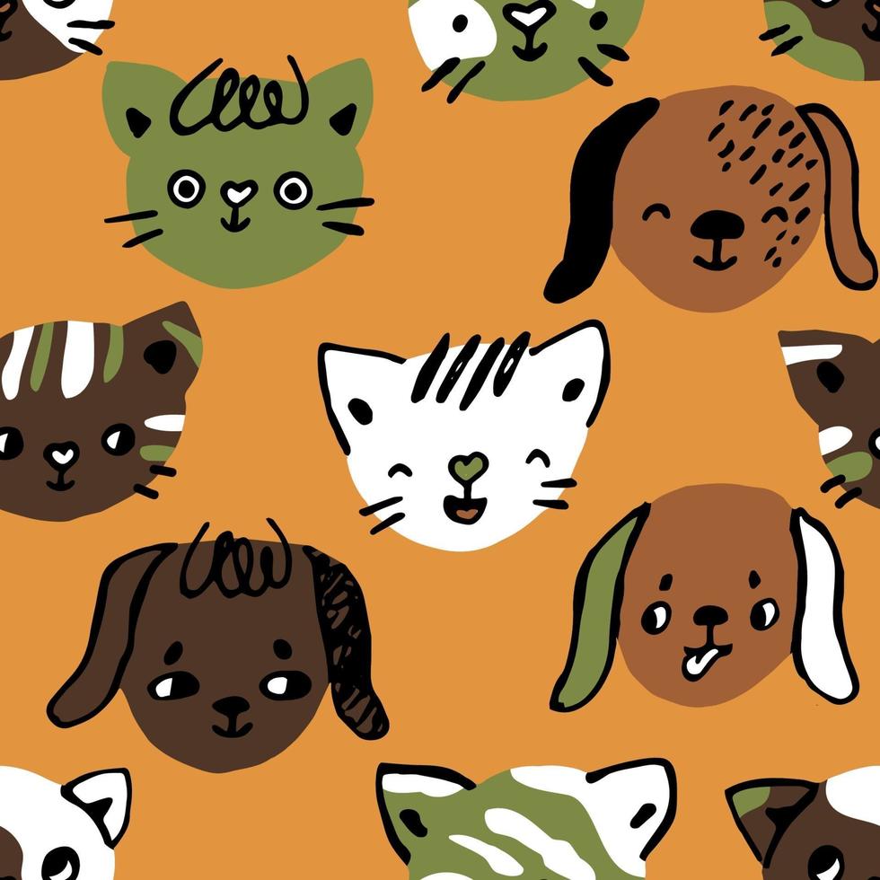 Hand drawn vector cats and dogs seamless pattern