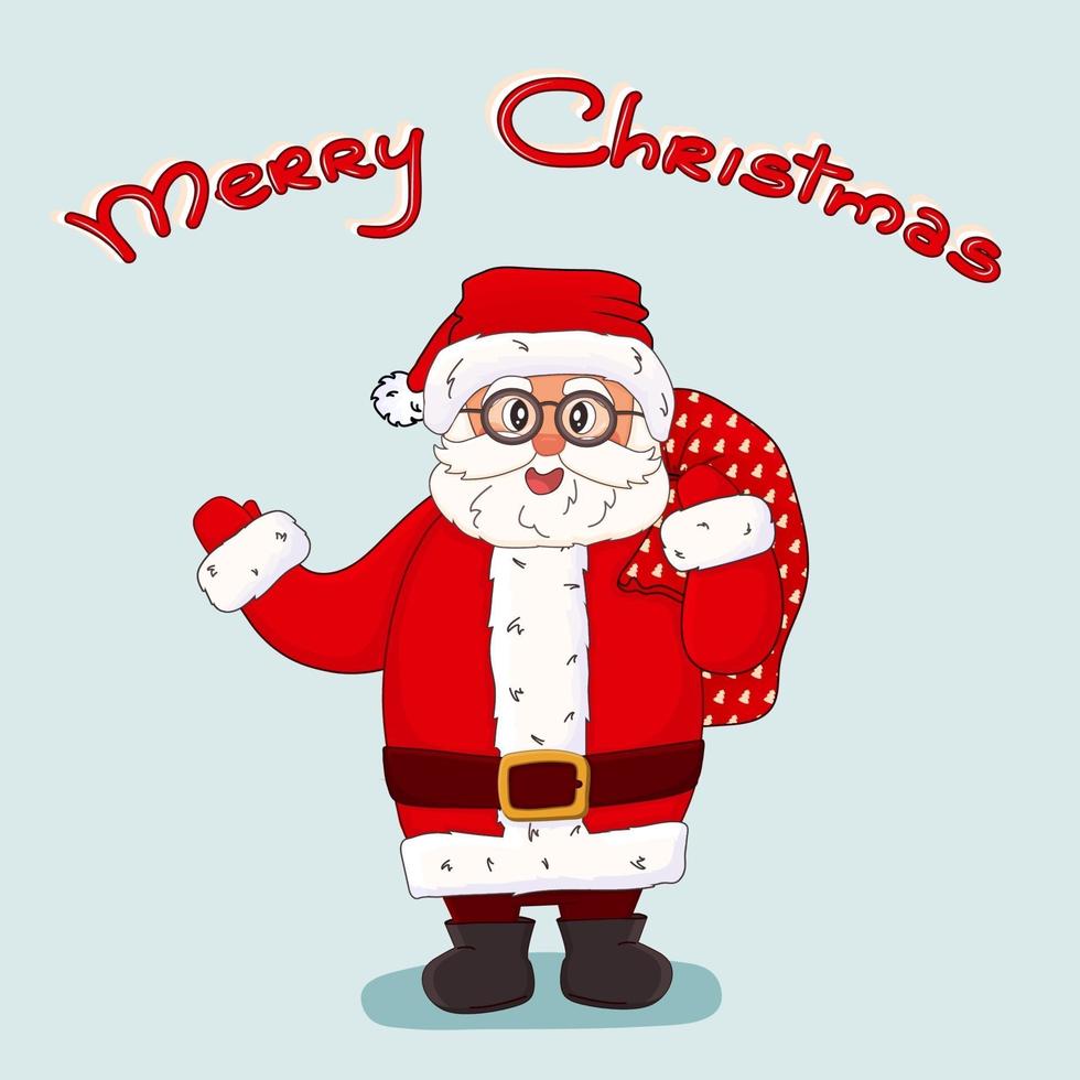 Hand drawn cartoon Santa Claus is in the hat, red fur coat vector