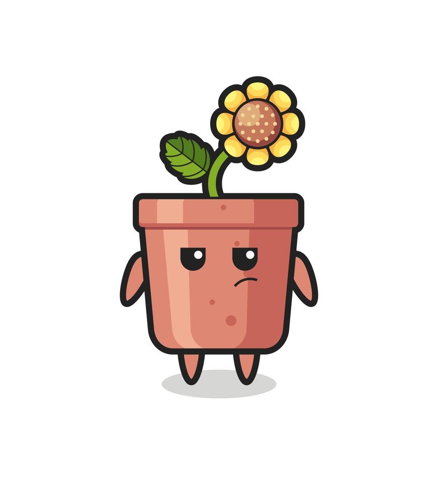 cute sunflower pot character with suspicious expression vector