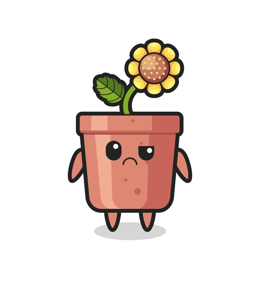 the mascot of the sunflower pot with sceptical face vector