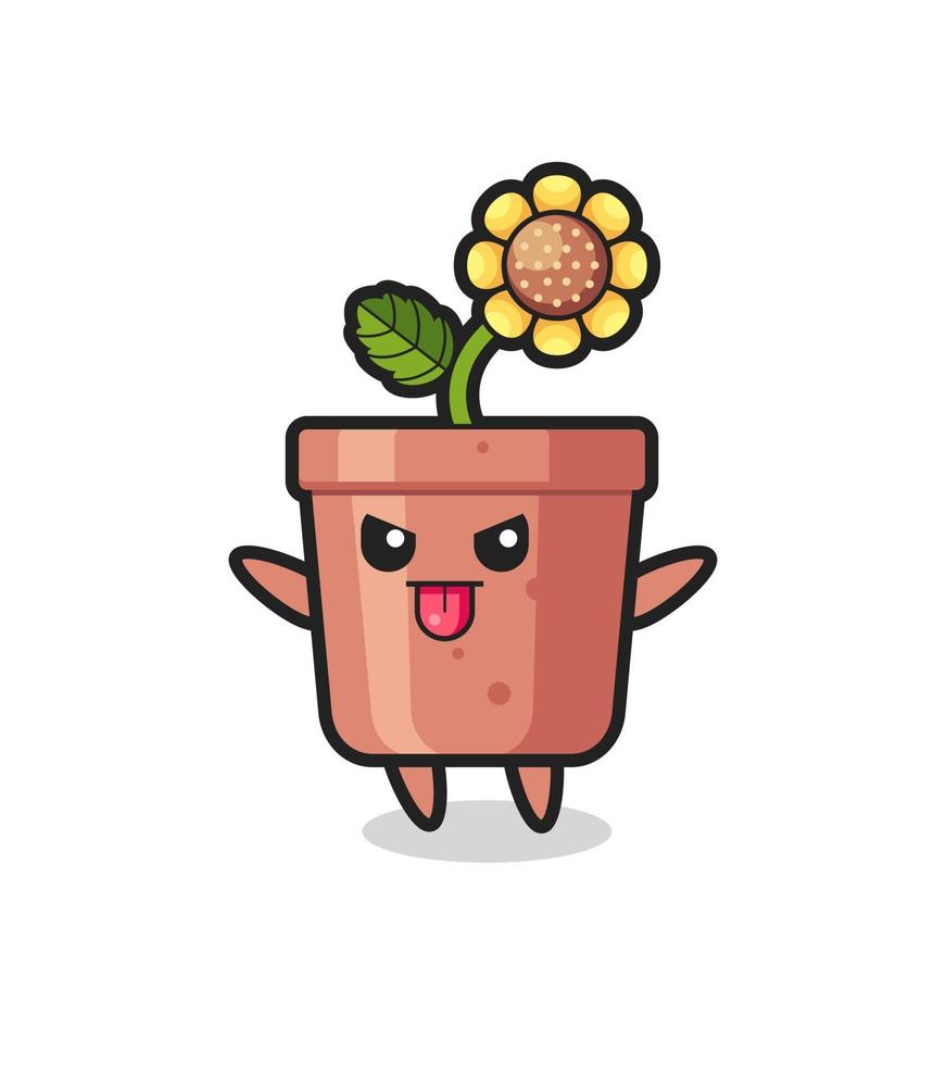 naughty sunflower pot character in mocking pose vector