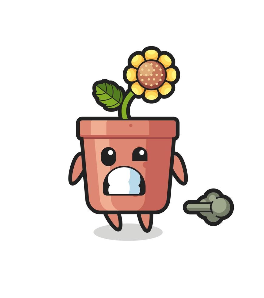 the illustration of the sunflower pot cartoon doing fart vector