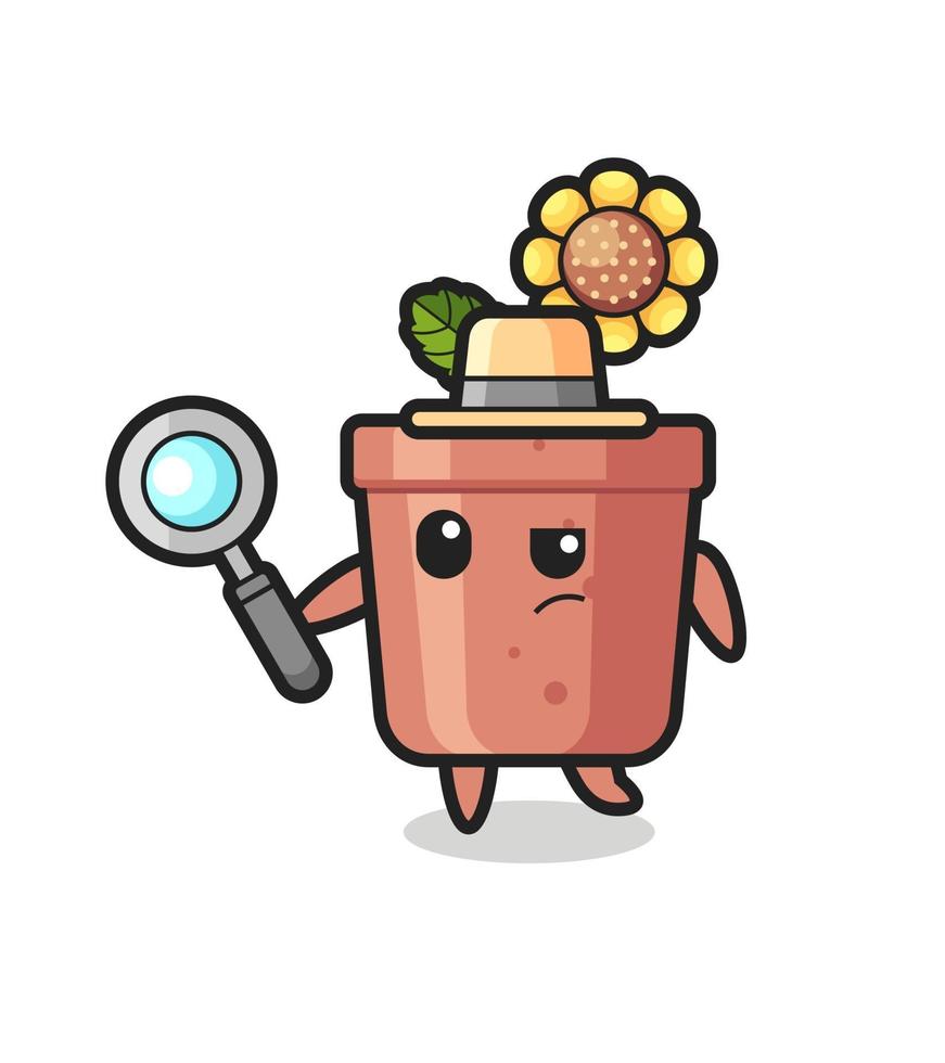 sunflower pot detective character is analyzing a case vector