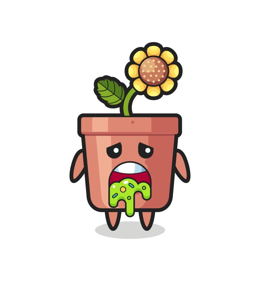 the cute sunflower pot character with puke vector