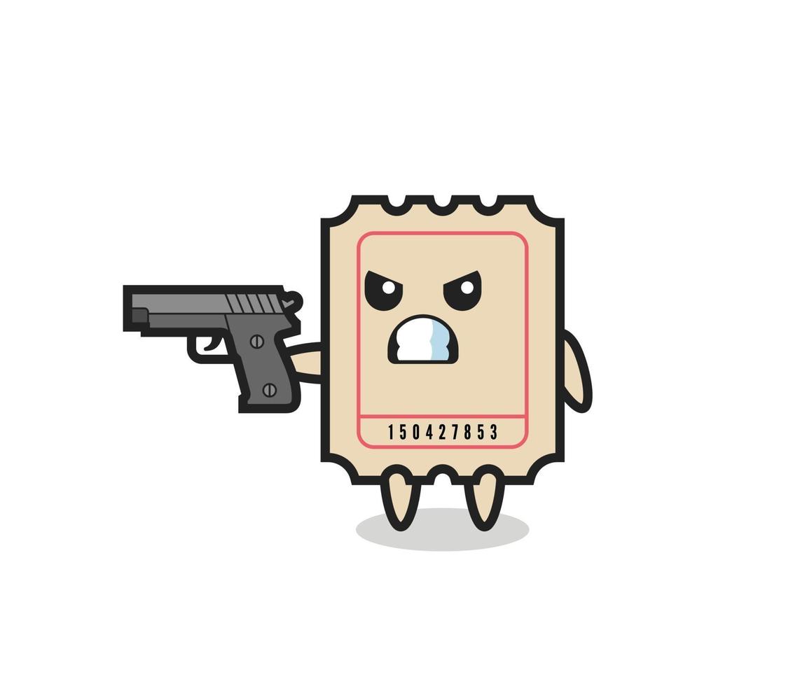 the cute ticket character shoot with a gun vector