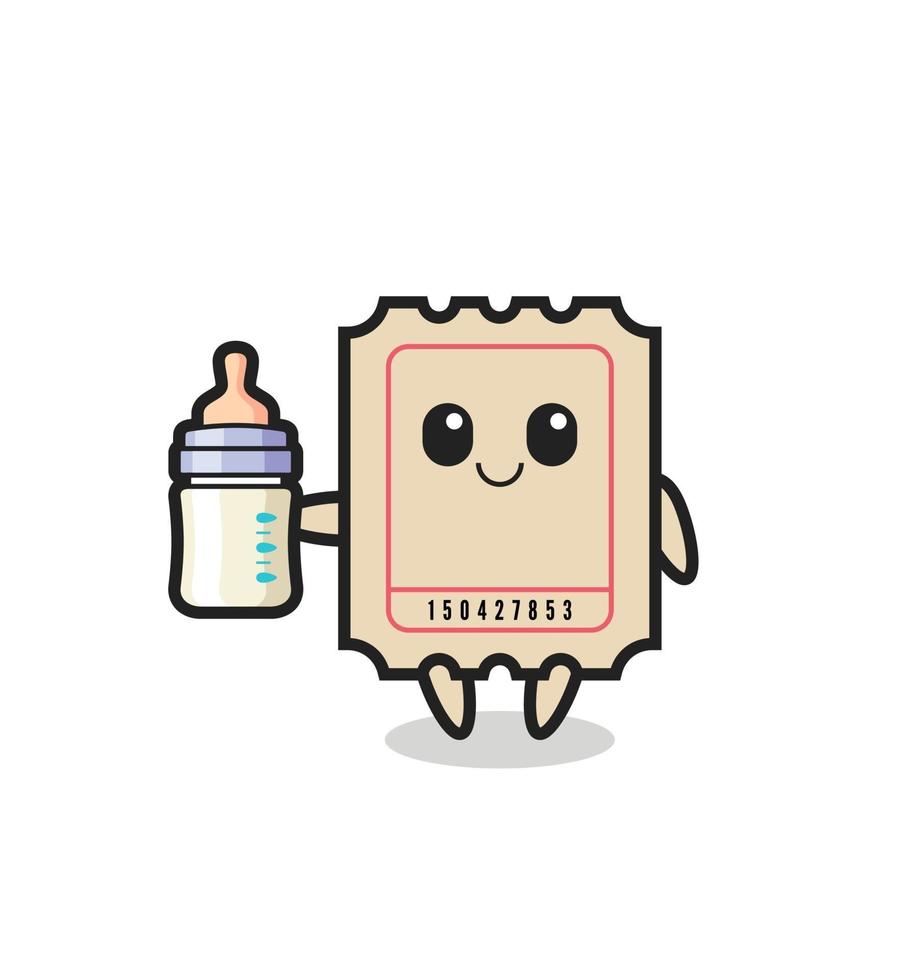 baby ticket cartoon character with milk bottle vector