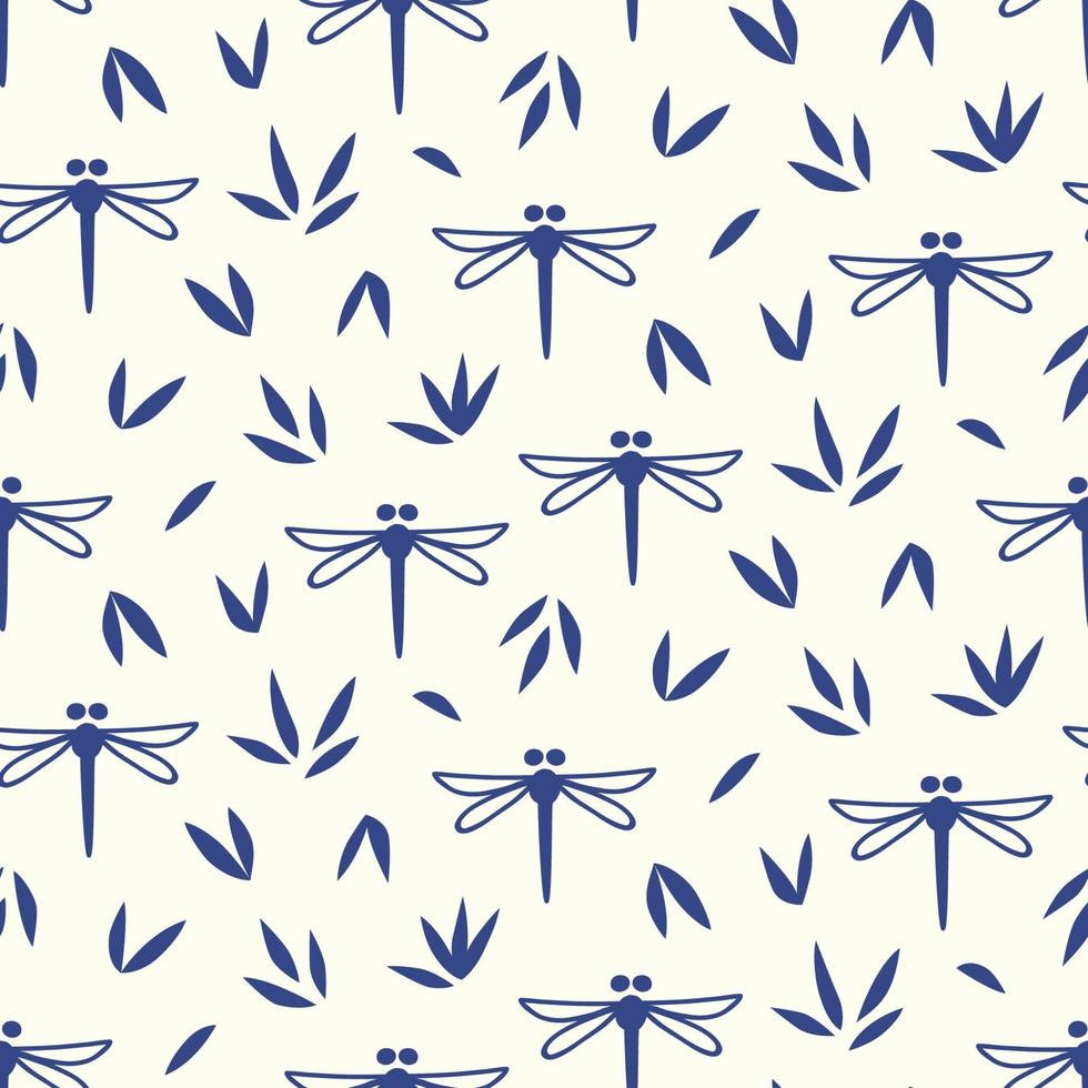 Hand drawn stylized dragonflies seamless pattern vector