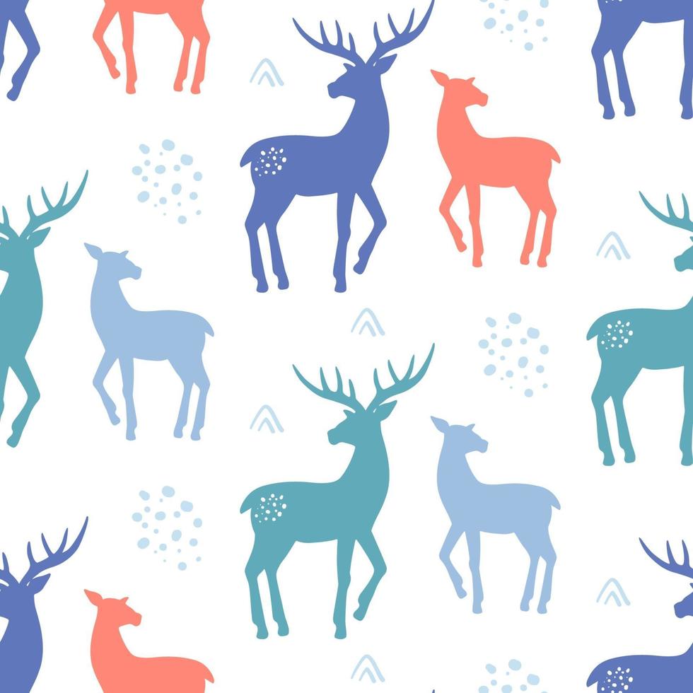 Scandinavian Deer Christmas hand drawn doodles seamless pattern vector