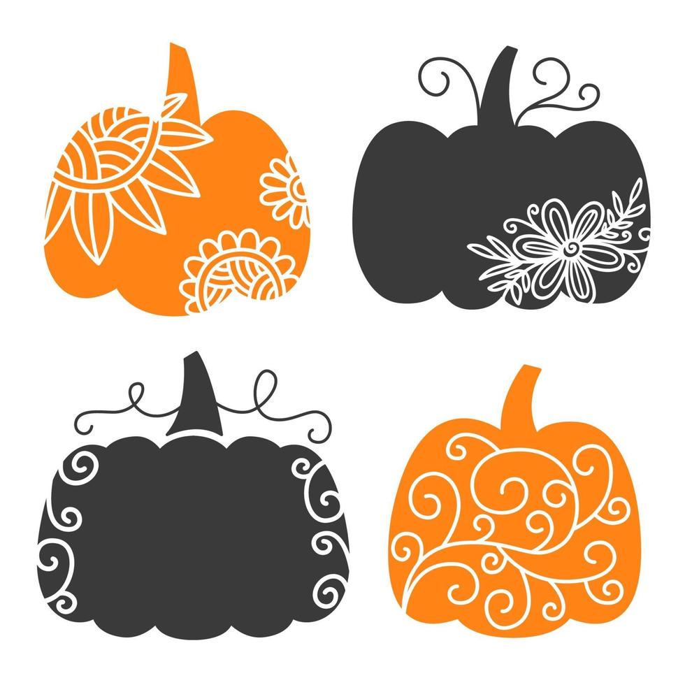 Swirly Decorative Pumpkin set. Thanksgiving Autumn vector