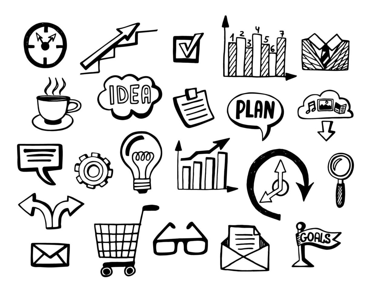 Business doodles icons set vector