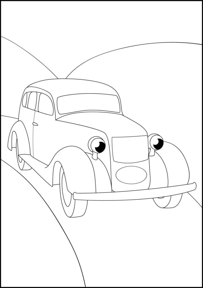 Retro Cars coloring pages, Simple automobile coloring pages for kids. vector