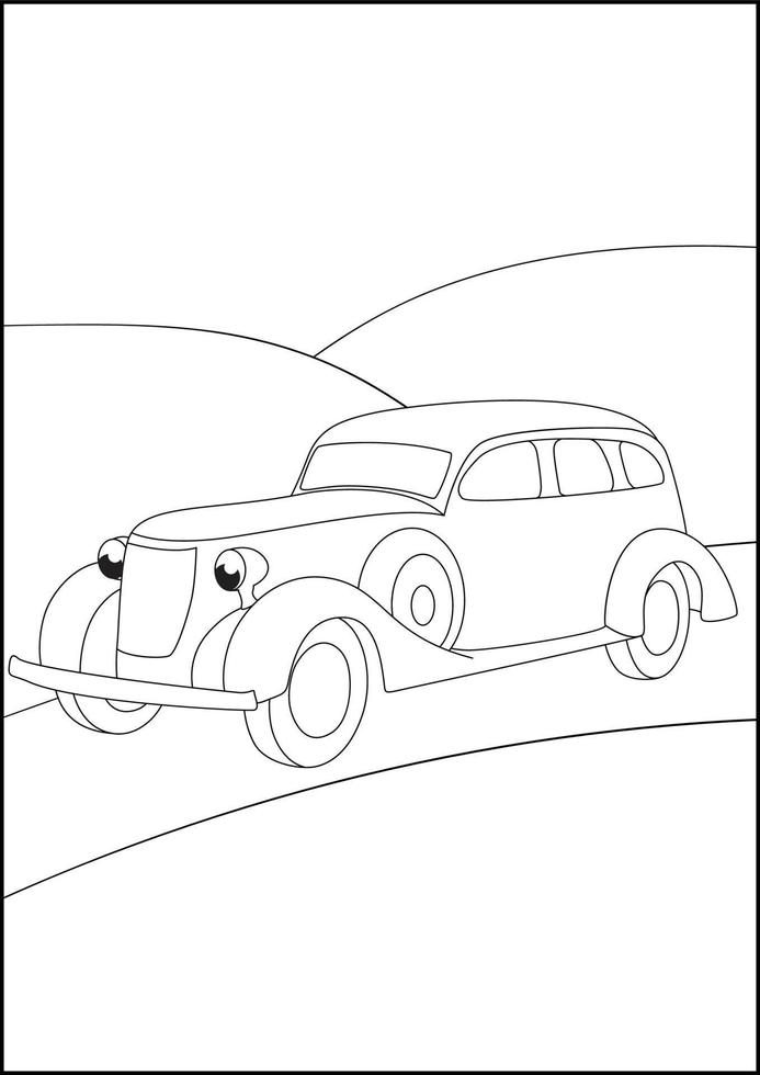 Retro Cars coloring pages, Simple automobile coloring pages for kids. vector