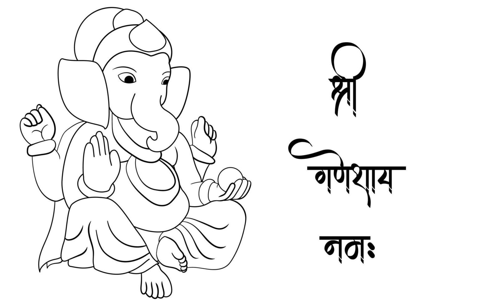 Ganpati Black and white outline illustration,  happy Ganesh chaturthi vector
