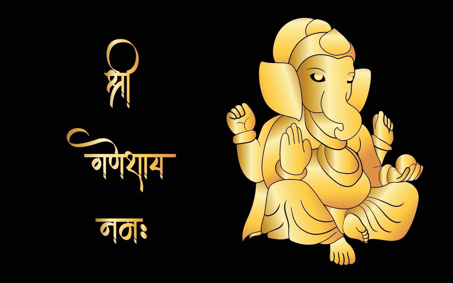 Ilustración de ganpati en negro y oro, feliz ganesh chaturthi. vector