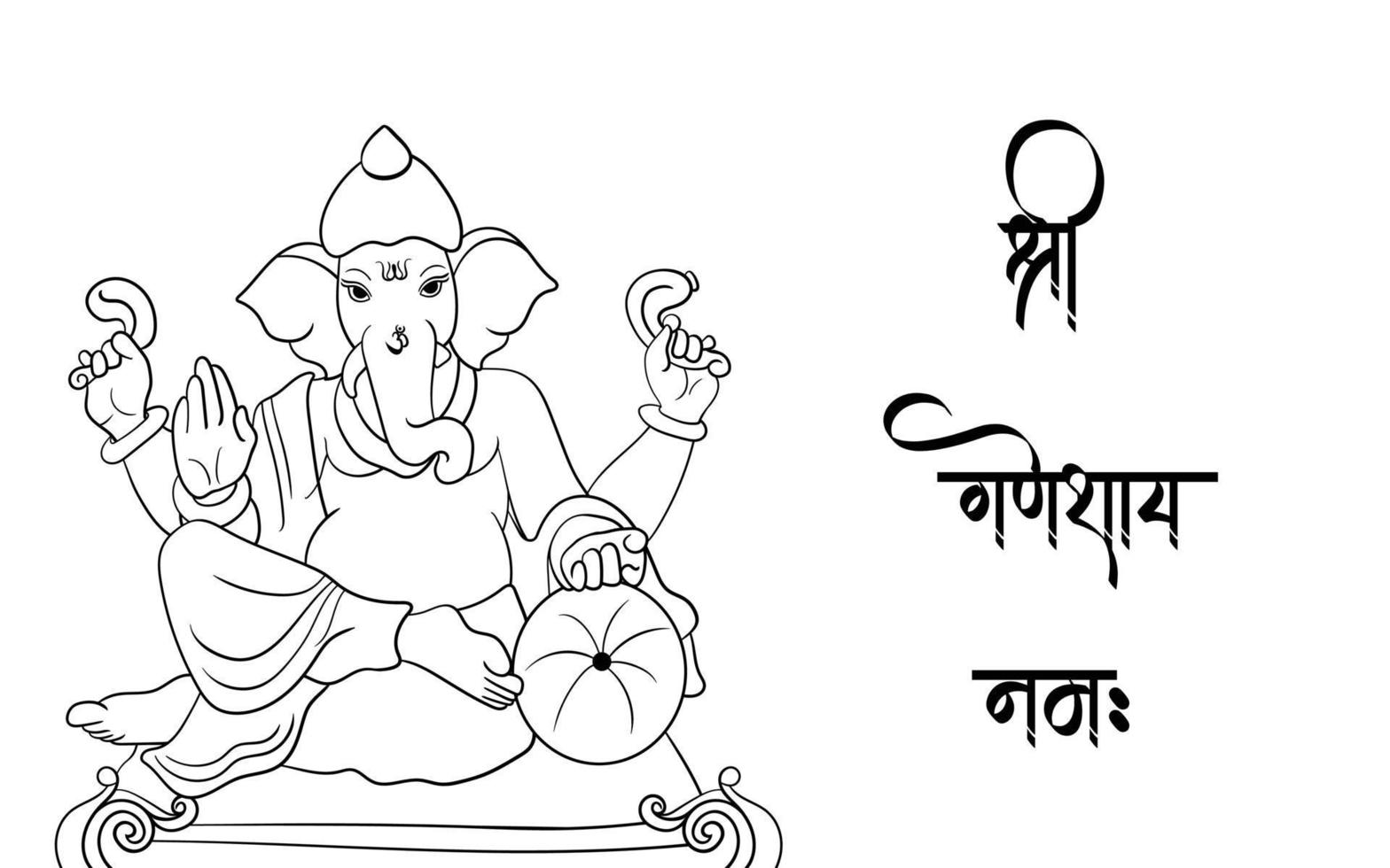 Ganpati Black and white outline illustration,  happy Ganesh chaturthi vector