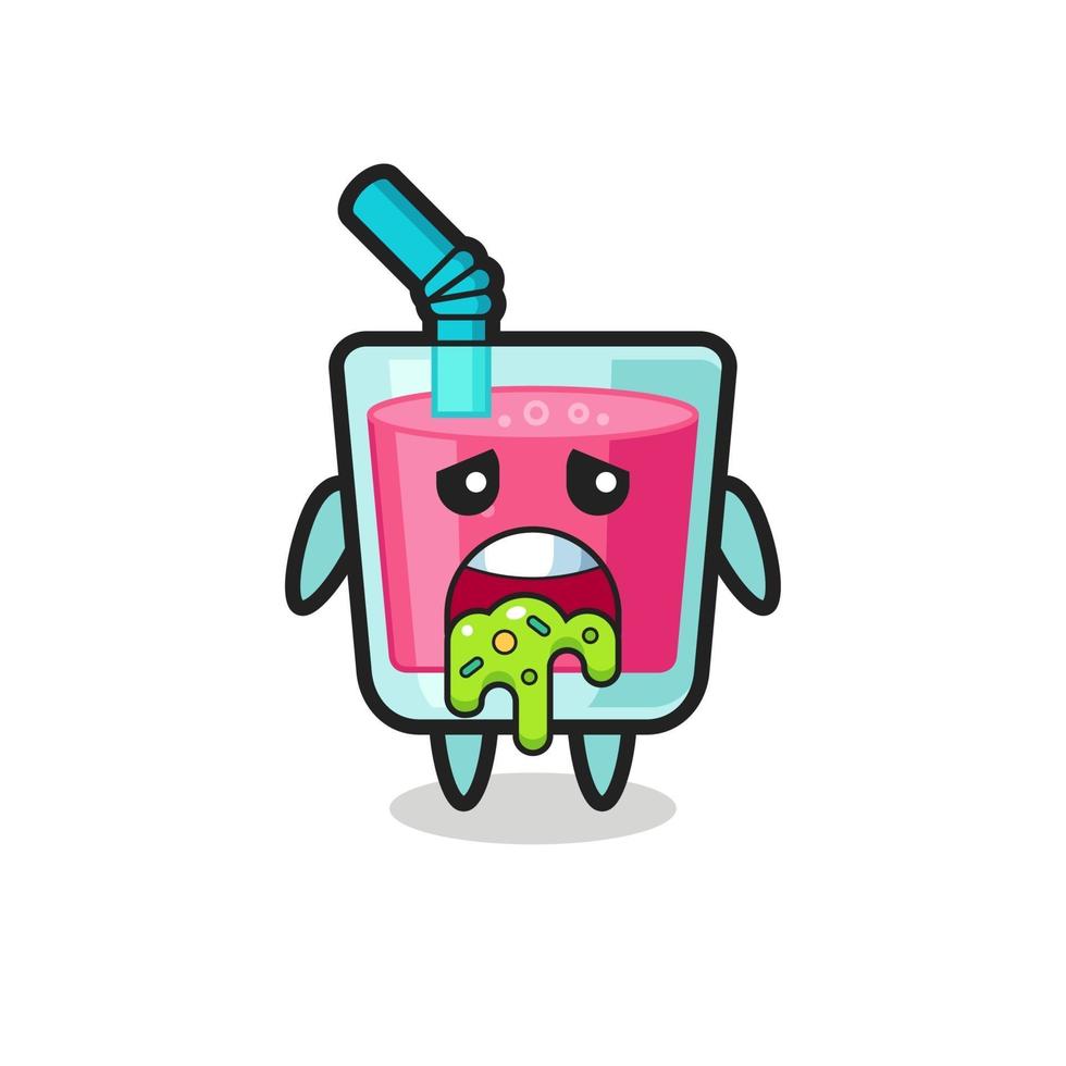 el lindo personaje de jugo de fresa con vómito vector