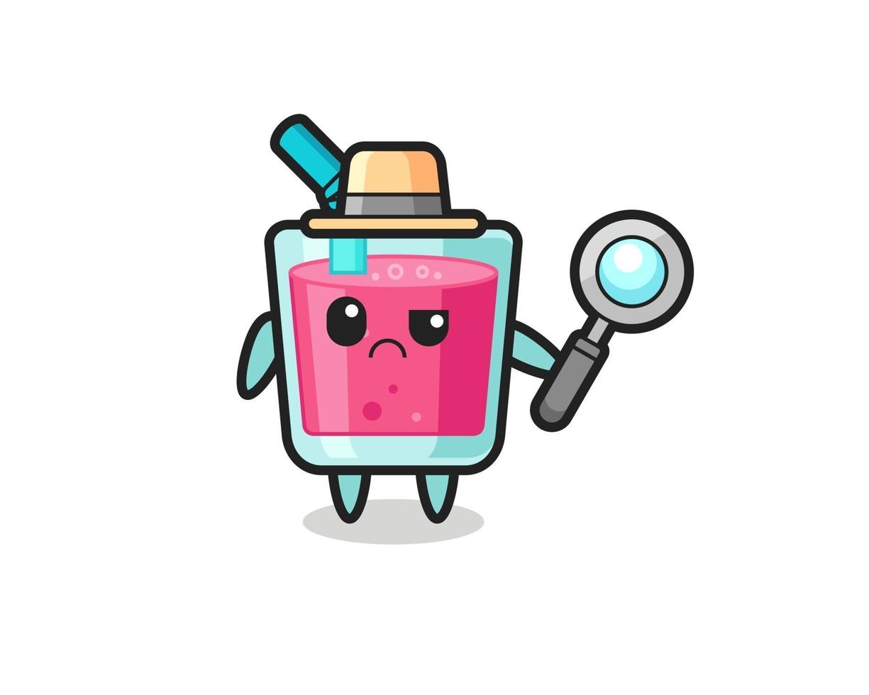 the mascot of cute strawberry juice as a detective vector