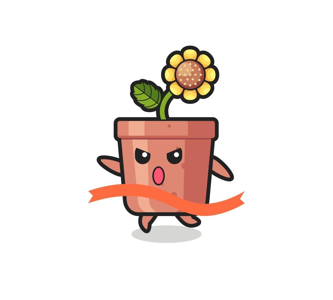 cute sunflower pot illustration is reaching the finish vector
