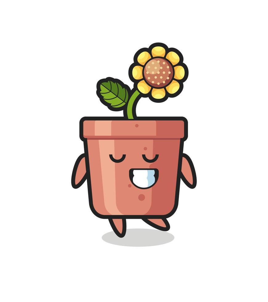 sunflower pot cartoon illustration with a shy expression vector