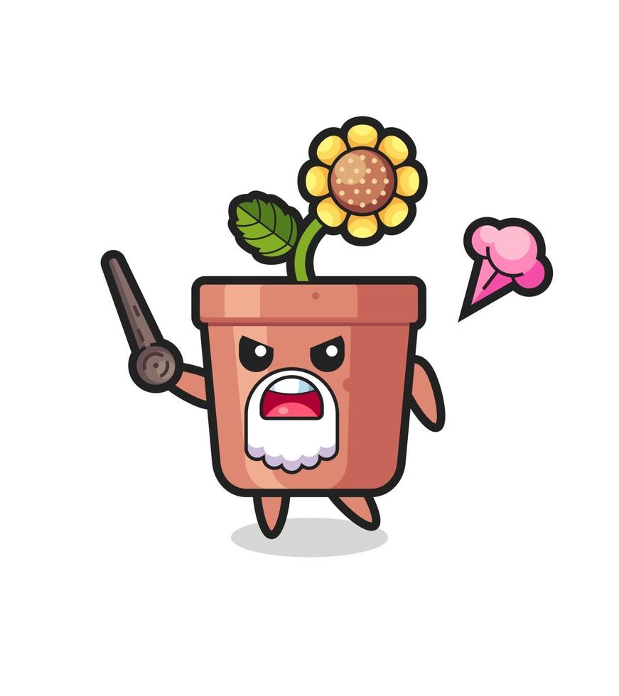 cute sunflower pot grandpa is getting angry vector