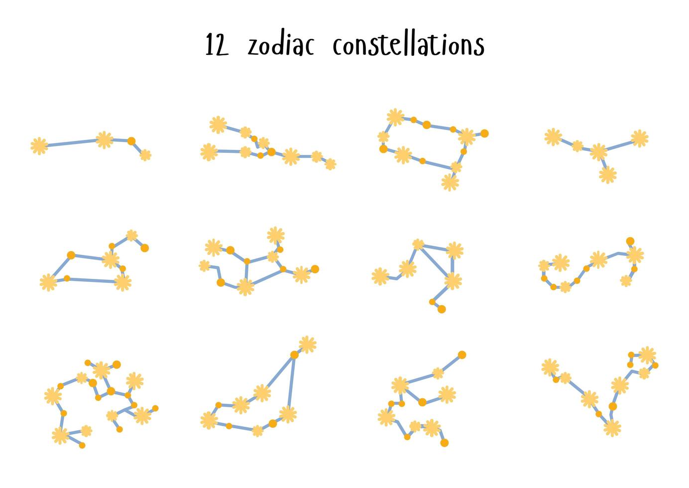 Vector Set of 12 zodiac constellations. Flat style