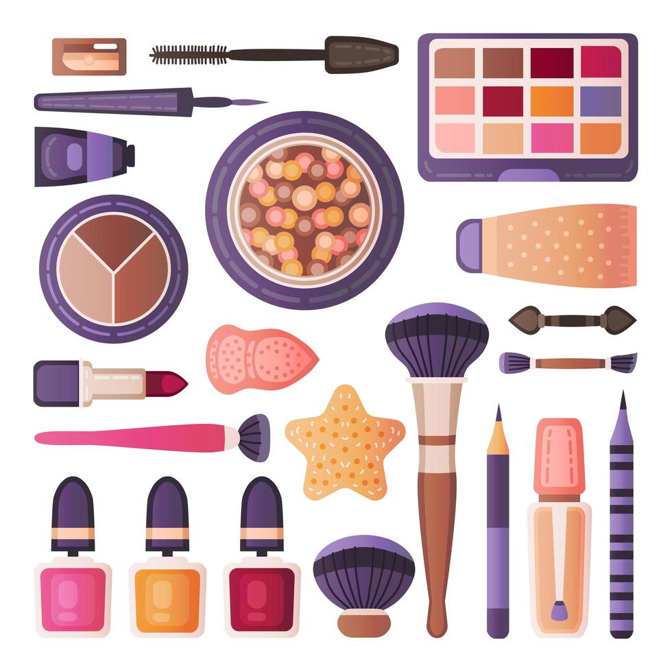 conjunto de herramientas de maquillaje facial. cosmética decorativa vector