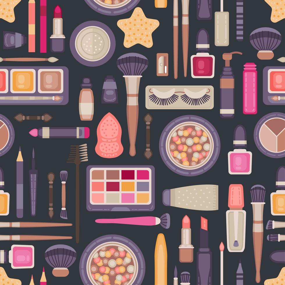 Face make up tools seamless pattern. Vector