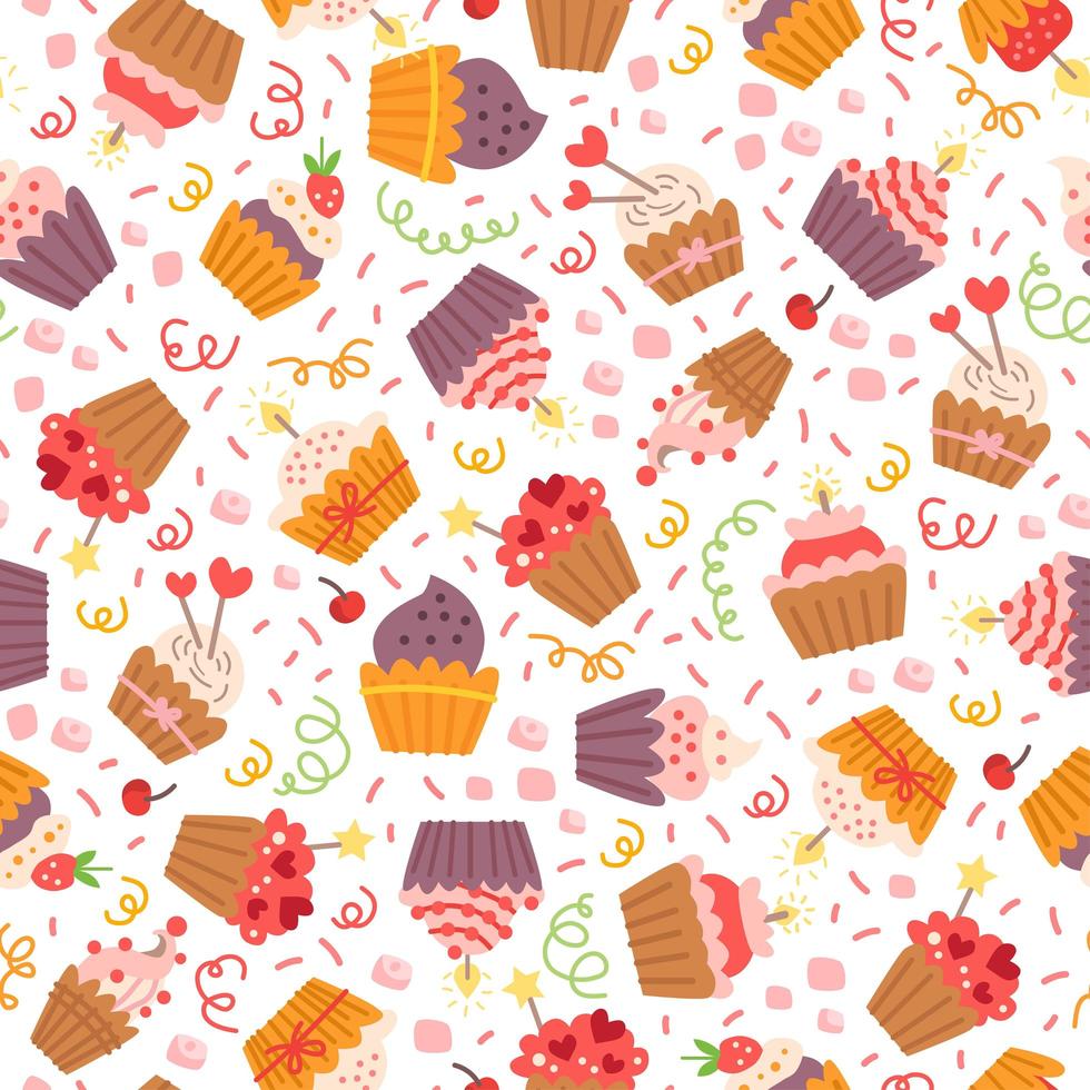 Pattern with sweets cupcakes. For birthday party vector