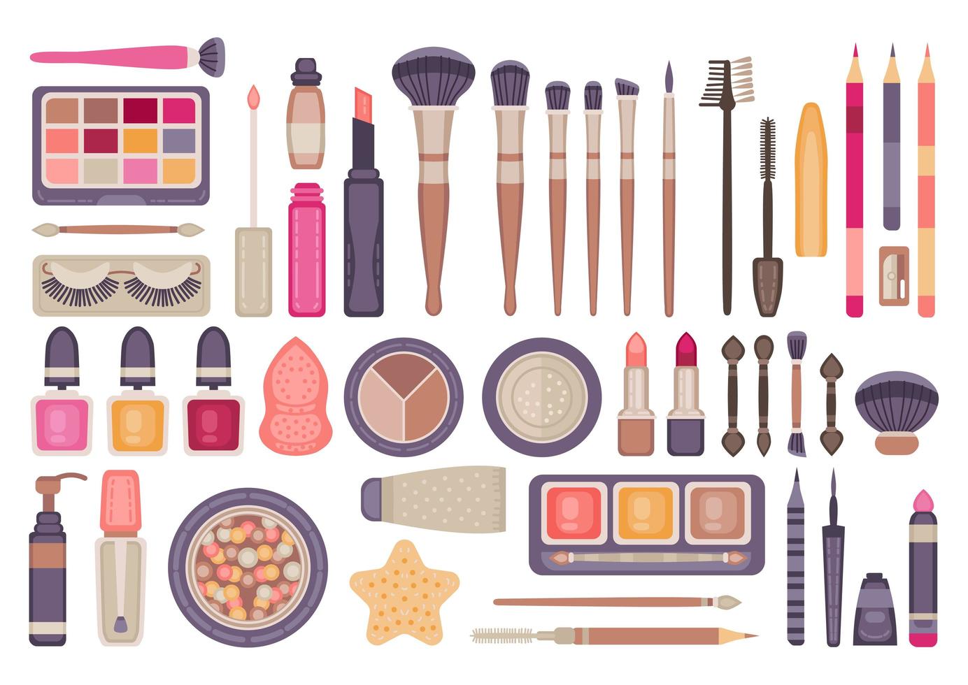 conjunto de herramientas de maquillaje facial. cosmética decorativa vector