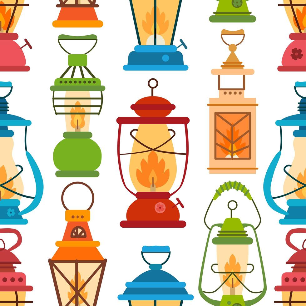 Camping lantern pattern in flat style. Vector