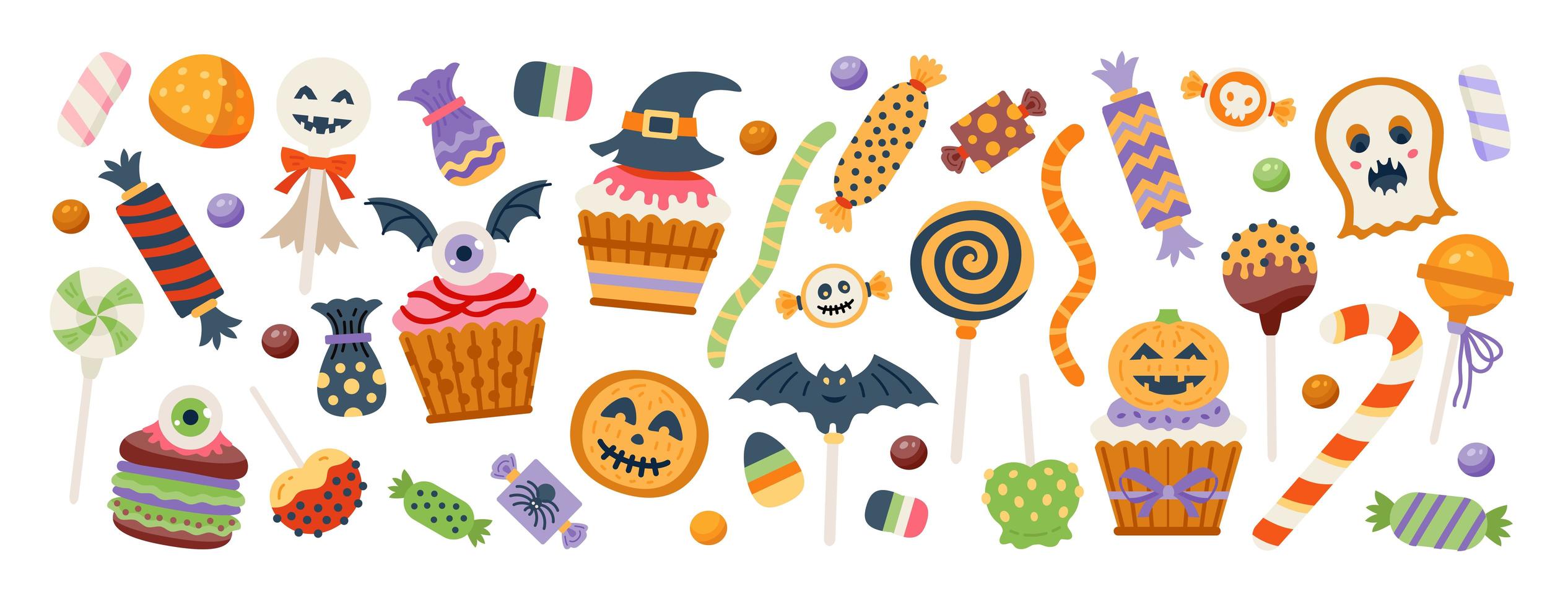 conjunto de dulces de halloween aislado en fondo blanco. vector