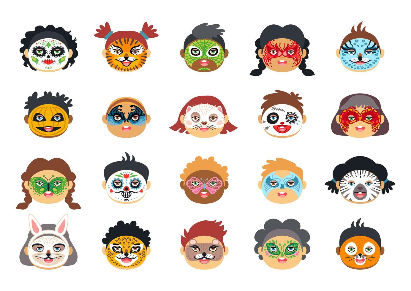 Kids face painting with various character drawings vector