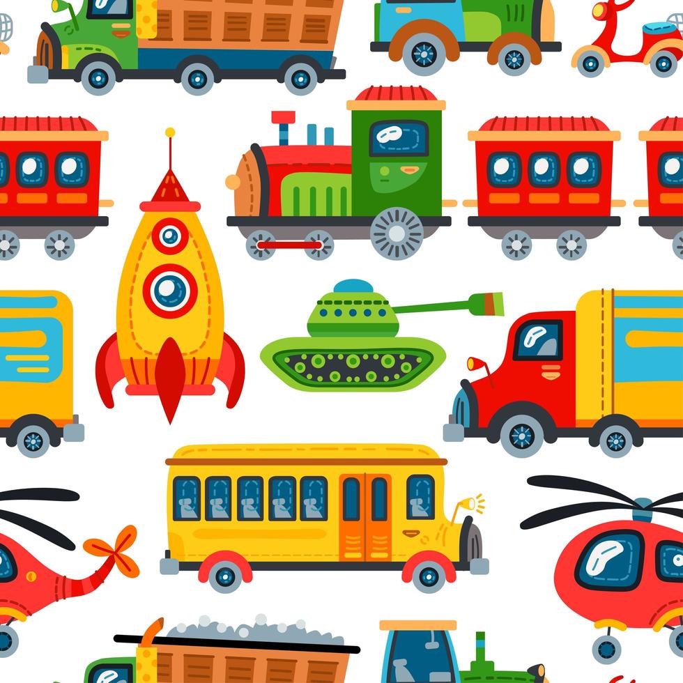 Seamless toy transport background for baby boy vector