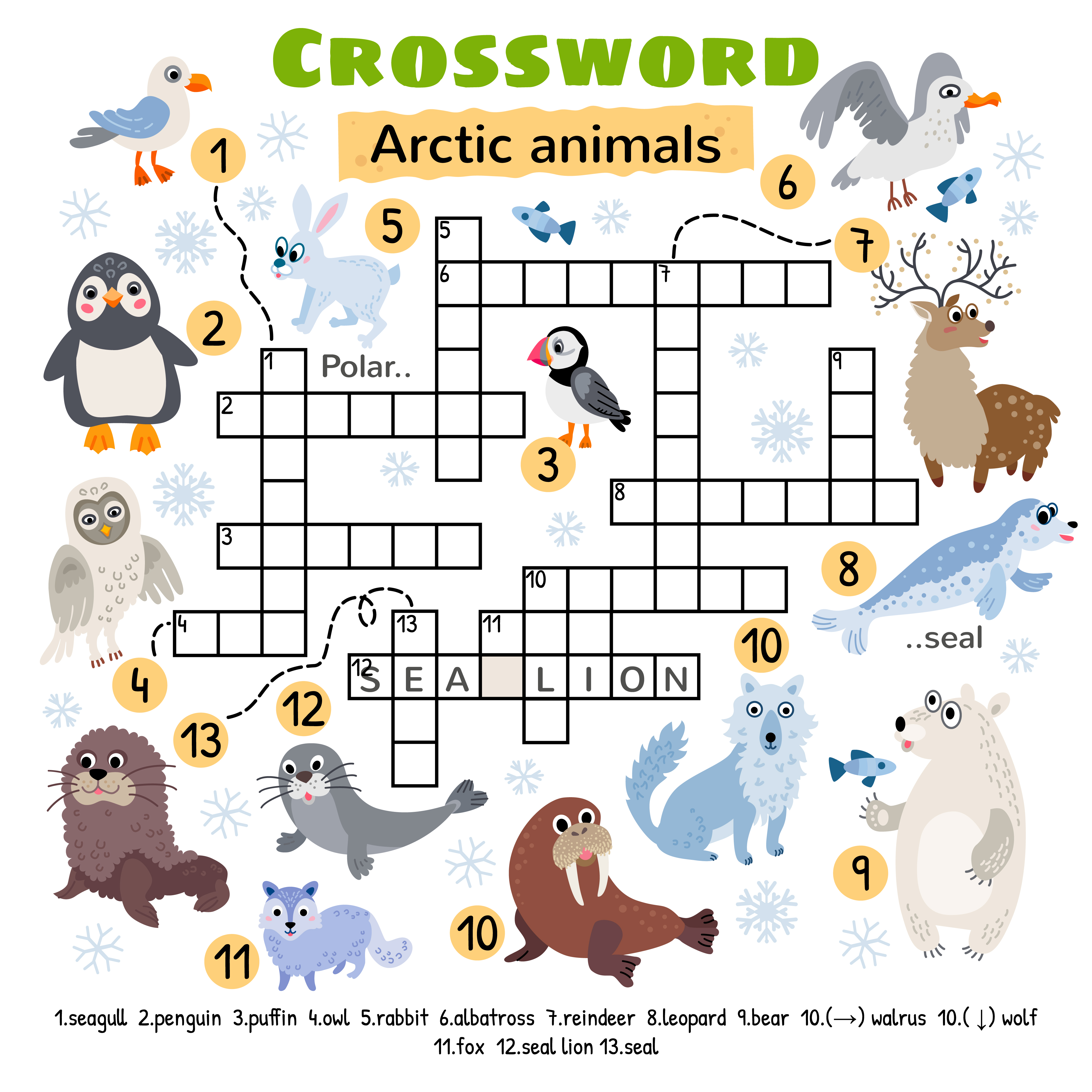 Arctic Animals Crossword Game For Preschool Kids 3443483 Vector Art At Vecteezy