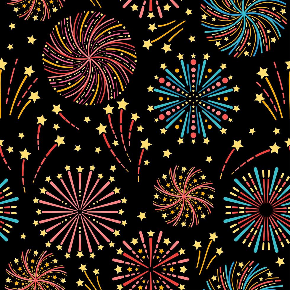 Pattern with night fireworks. For birthday party vector