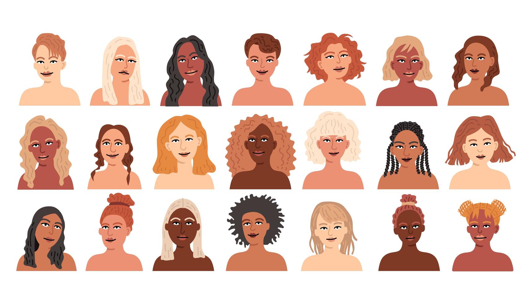 conjunto de mujeres de diferentes nacionalidades. avatares de chicas vector