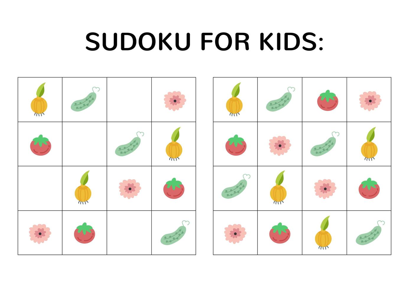 Sudoku game for kids with cute pictures. vector