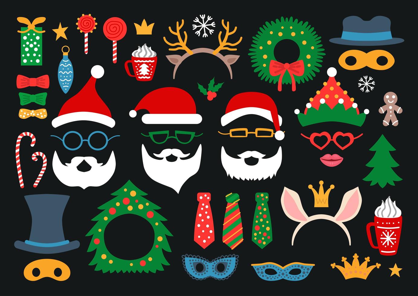Christmas photo booth props and scrapbooking vector set.
