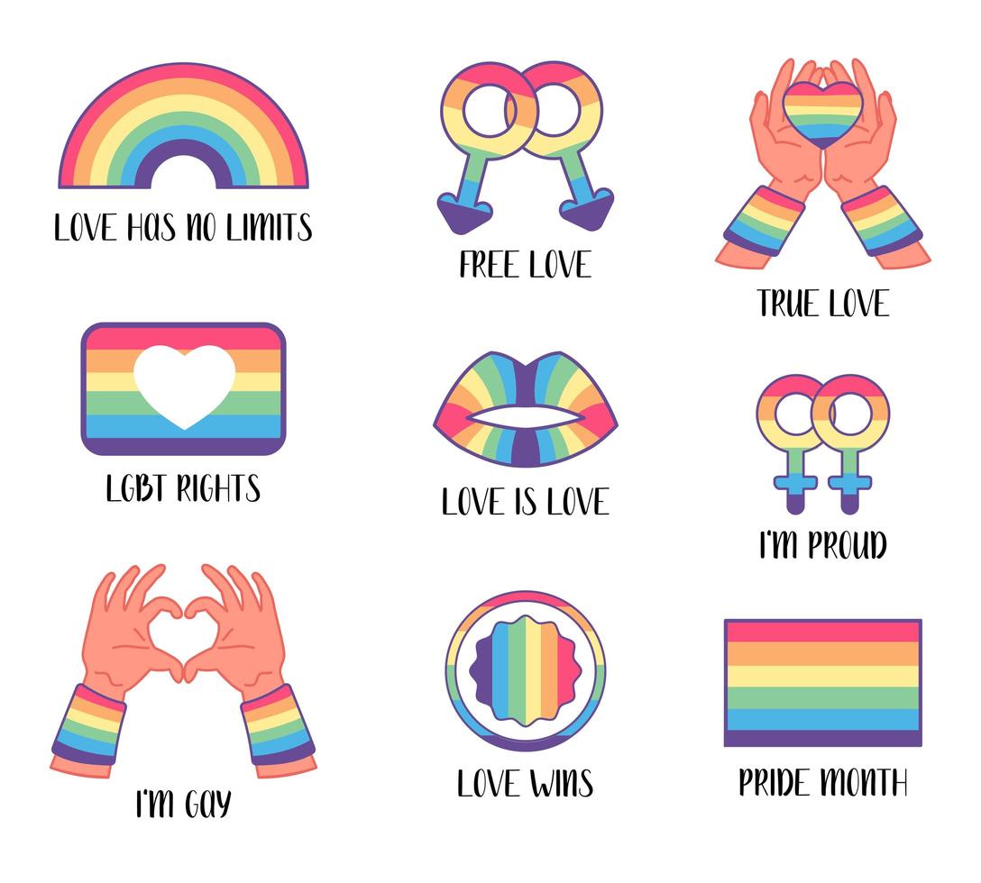 LGBT gay and lesbian pride symbols, rainbow vector