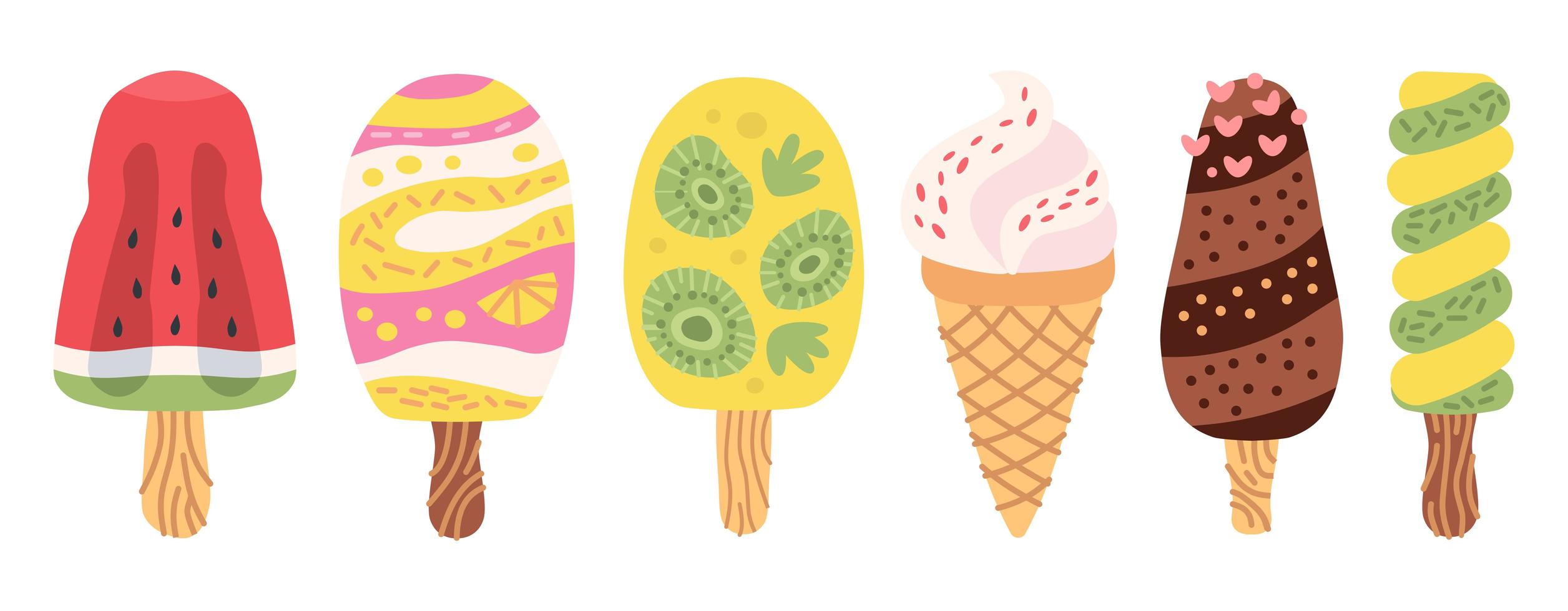 conjunto de diferentes tipos de helados. vector