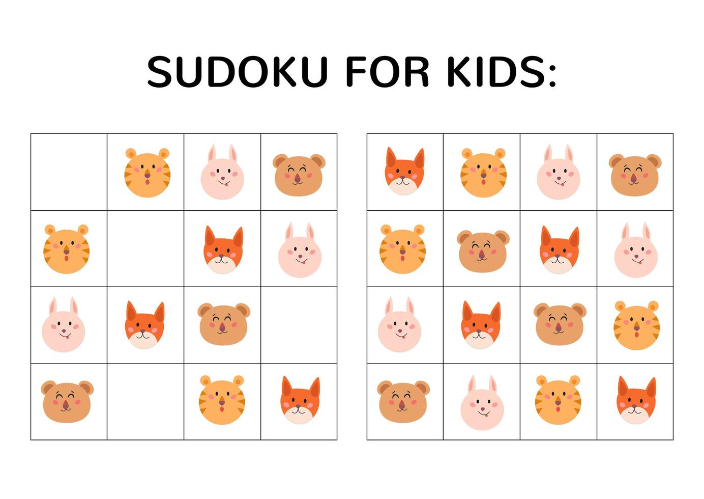 Sudoku game for kids with cute pictures. vector