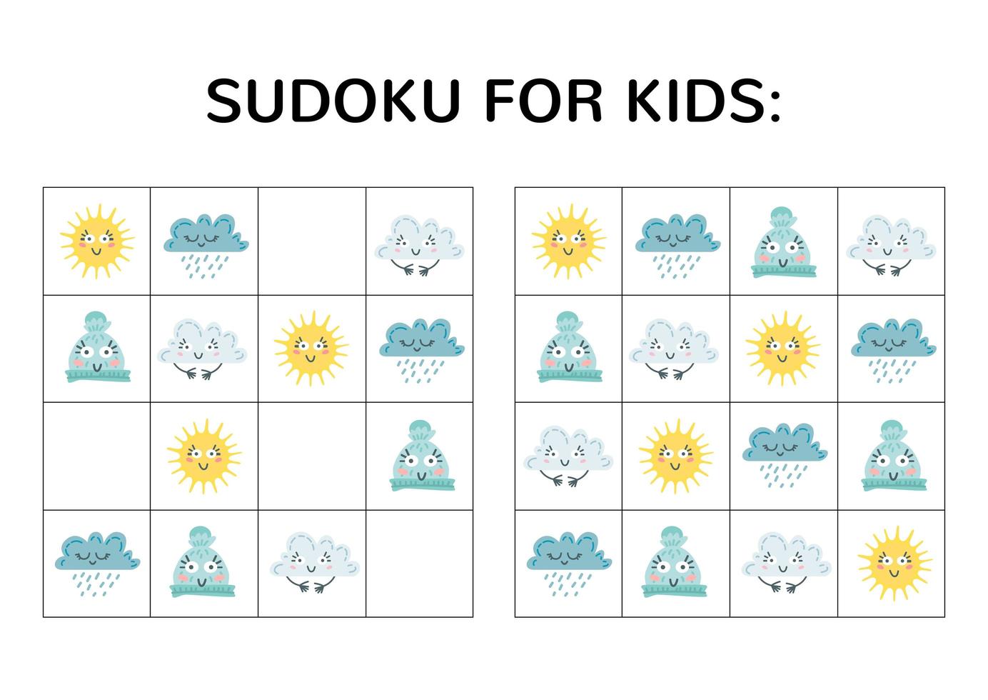 Sudoku game for kids with cute pictures. vector