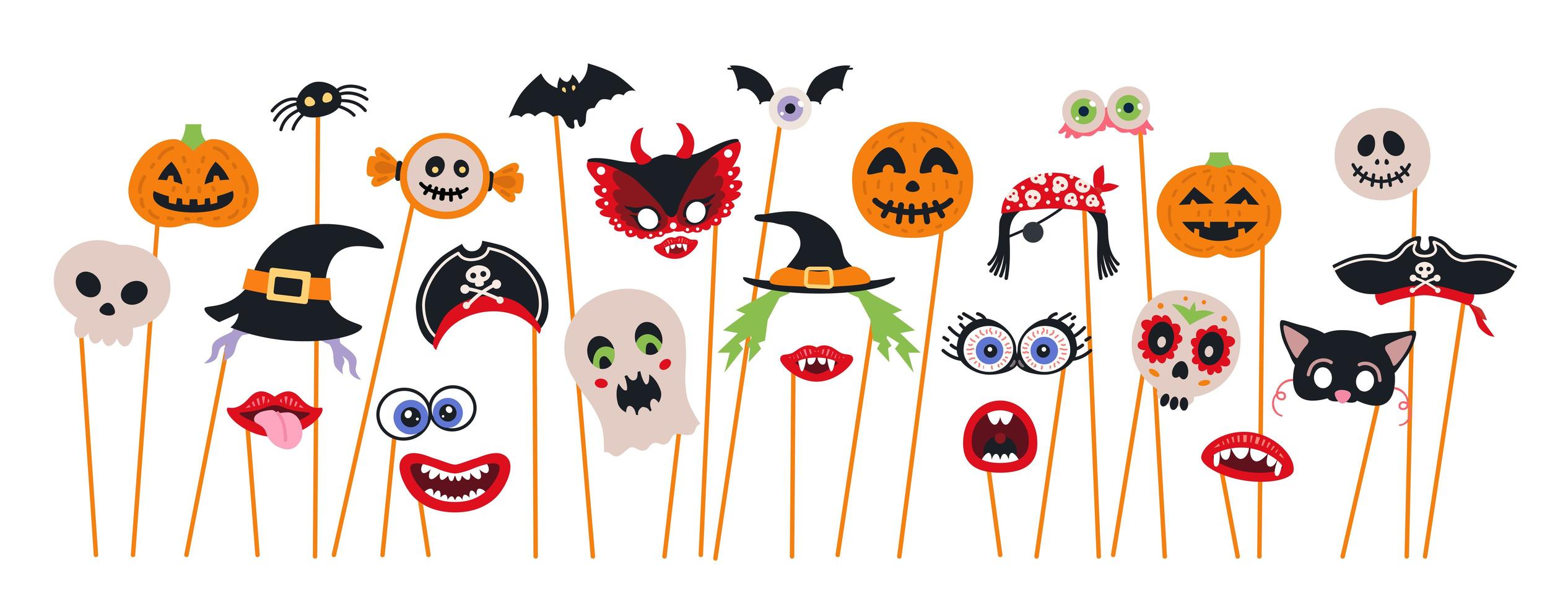 Halloween photo booth props and scrapbooking vector set.