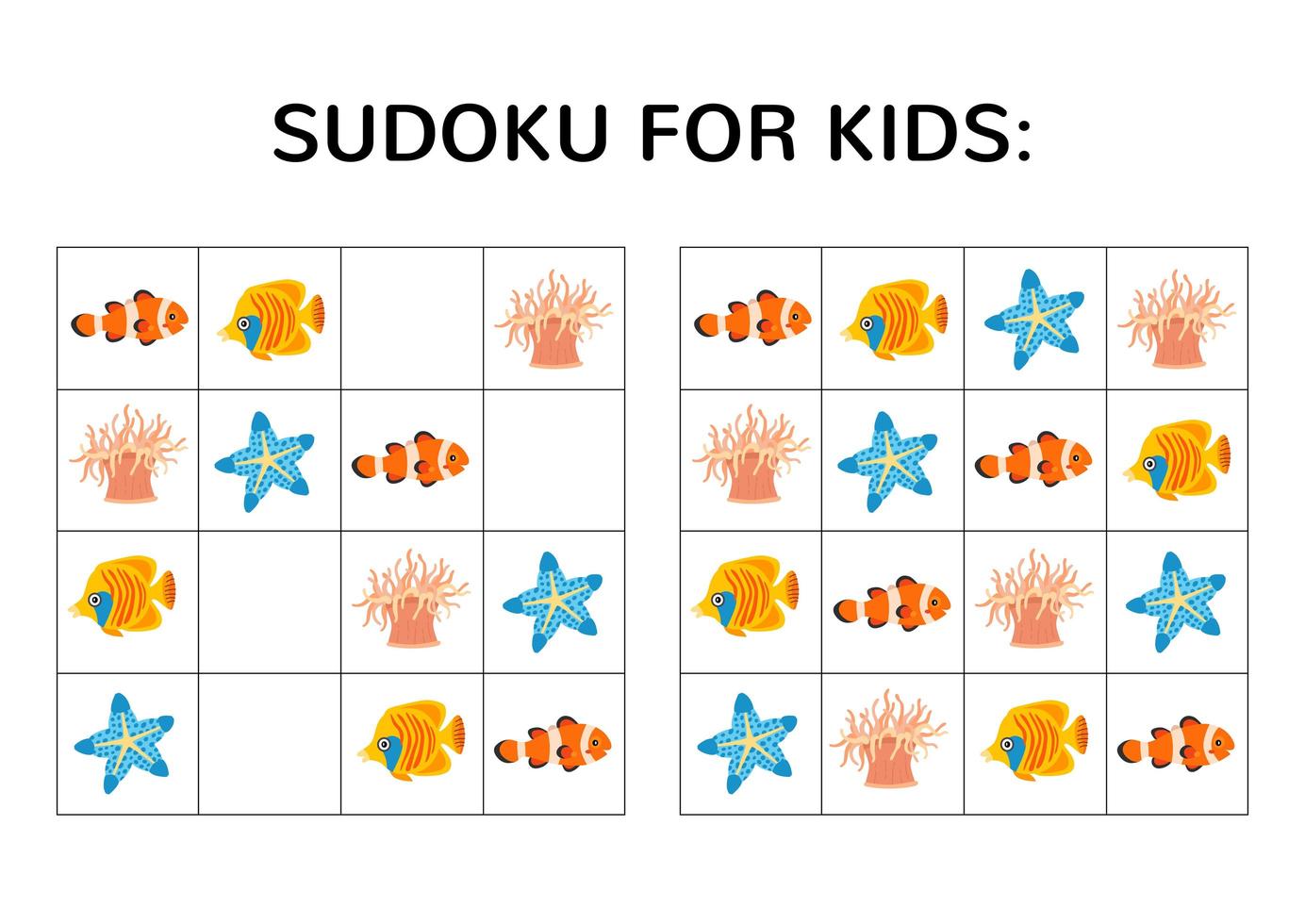 Sudoku game for kids with cute pictures. vector