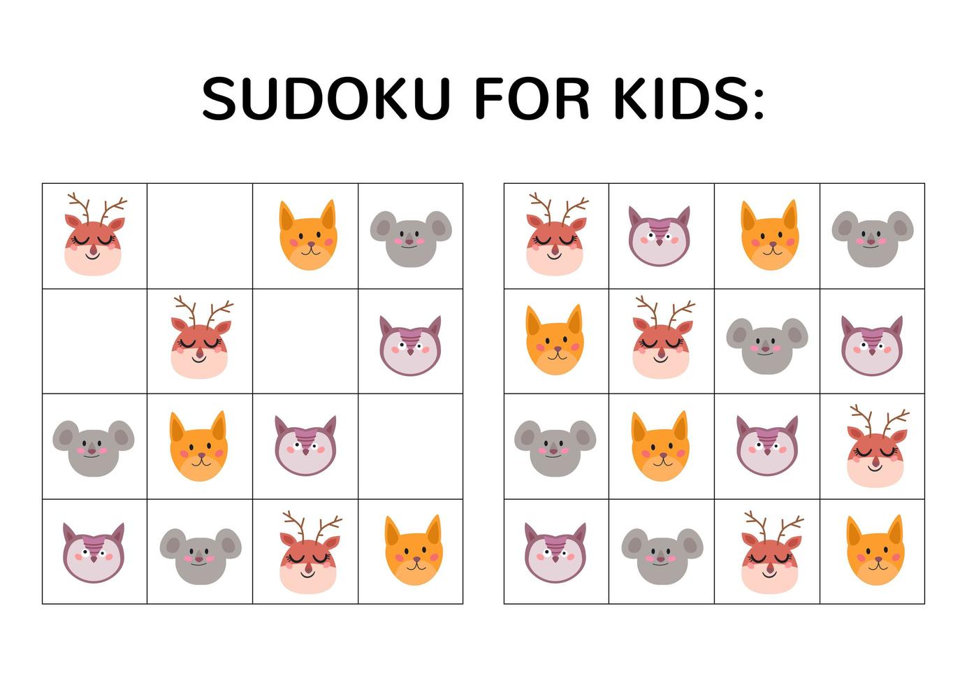 Sudoku game for kids with cute pictures. vector