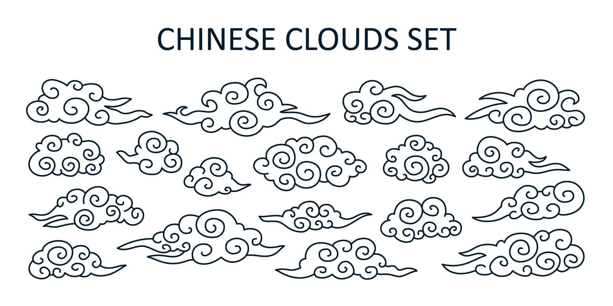 Asian cloud set. Vector collection of clouds in Chinese style 3443594