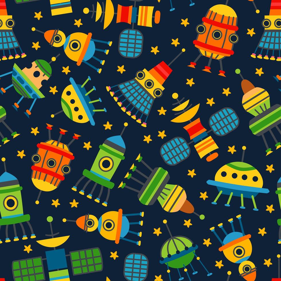A vector Kids bright cartoon spaceships pattern